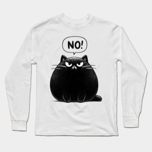 Black Cute Cat Says No Long Sleeve T-Shirt